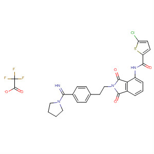 491834-82-3  2-Thiophenecarboxamide,5-chloro-N-[2,3-dihydro-2-[2-[4-(imino-1-pyrrolidinylmethyl)phenyl]ethyl]-1,3-dioxo-1H-isoindol-4-yl]-, mono(trifluoroacetate)