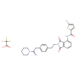 491835-10-0  2-Thiophenecarboxamide,5-chloro-N-[2,3-dihydro-2-[2-[4-[2-imino-2-(1-piperidinyl)ethyl]phenyl]ethyl]-1,3-dioxo-1H-isoindol-4-yl]-, mono(trifluoroacetate)