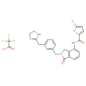 491835-12-2  2-Thiophenecarboxamide,5-chloro-N-[2-[[3-[(4,5-dihydro-1H-imidazol-2-yl)methyl]phenyl]methyl]-2,3-dihydro-1-oxo-1H-isoindol-4-yl]-, mono(trifluoroacetate)