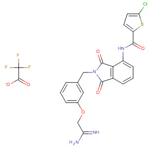 491835-28-0  2-Thiophenecarboxamide,N-[2-[[3-(2-amino-2-iminoethoxy)phenyl]methyl]-2,3-dihydro-1,3-dioxo-1H-isoindol-4-yl]-5-chloro-, mono(trifluoroacetate)