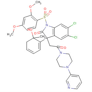 492431-94-4  Piperazine,1-[[5,6-dichloro-1-[(2,4-dimethoxyphenyl)sulfonyl]-2,3-dihydro-3-(2-methoxyphenyl)-2-oxo-1H-indol-3-yl]acetyl]-4-(3-pyridinyl)-