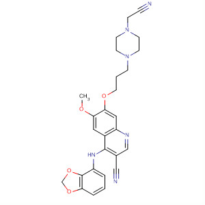 492443-36-4  3-Quinolinecarbonitrile,4-(1,3-benzodioxol-4-ylamino)-7-[3-[4-(cyanomethyl)-1-piperazinyl]propoxy]-6-methoxy-
