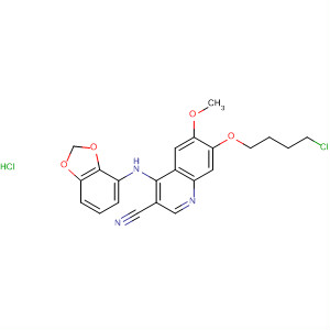 492443-68-2  3-Quinolinecarbonitrile,4-(1,3-benzodioxol-4-ylamino)-7-(4-chlorobutoxy)-6-methoxy-,monohydrochloride