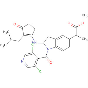 494227-79-1  1H-Indole-5-propanoic acid,1-[(3,5-dichloro-4-pyridinyl)carbonyl]-2,3-dihydro-a-[[2-(2-methylpropyl)-3-oxo-1-cyclopenten-1-yl]amino]-, methyl ester