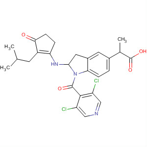 494227-80-4  1H-Indole-5-propanoic acid,1-[(3,5-dichloro-4-pyridinyl)carbonyl]-2,3-dihydro-a-[[2-(2-methylpropyl)-3-oxo-1-cyclopenten-1-yl]amino]-