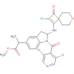 494227-82-6  1H-Indole-5-propanoic acid,a-[(2-chloro-3-oxo-7-oxaspiro[3.5]non-1-en-1-yl)amino]-1-[(3,5-dichloro-4-pyridinyl)carbonyl]-2,3-dihydro-, methyl ester