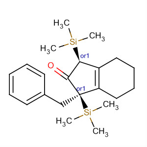 494761-06-7  2H-Inden-2-one,1,3,4,5,6,7-hexahydro-1-(phenylmethyl)-1,3-bis(trimethylsilyl)-,(1R,3S)-rel-