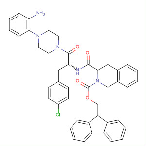 494781-04-3  2(1H)-Isoquinolinecarboxylic acid,3-[[[(1R)-2-[4-(2-aminophenyl)-1-piperazinyl]-1-[(4-chlorophenyl)methyl]-2-oxoethyl]amino]carbonyl]-3,4-dihydro-, 9H-fluoren-9-ylmethyl ester,(3R)-