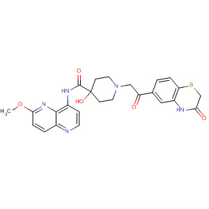 495414-84-1  4-Piperidinecarboxamide,1-[2-(3,4-dihydro-3-oxo-2H-1,4-benzothiazin-6-yl)-2-oxoethyl]-4-hydroxy-N-(6-methoxy-1,5-naphthyridin-4-yl)-