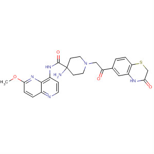 495414-97-6  4-Piperidinecarboxamide,4-amino-1-[2-(3,4-dihydro-3-oxo-2H-1,4-benzothiazin-6-yl)-2-oxoethyl]-N-(6-methoxy-1,5-naphthyridin-4-yl)-