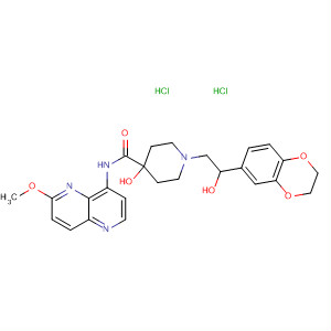 495414-99-8  4-Piperidinecarboxamide,1-[2-(2,3-dihydro-1,4-benzodioxin-6-yl)-2-hydroxyethyl]-4-hydroxy-N-(6-methoxy-1,5-naphthyridin-4-yl)-, dihydrochloride