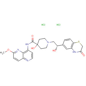 495415-06-0  4-Piperidinecarboxamide,1-[(2S)-2-(3,4-dihydro-3-oxo-2H-1,4-benzothiazin-6-yl)-2-hydroxyethyl]-4-hydroxy-N-(6-methoxy-1,5-naphthyridin-4-yl)-, dihydrochloride