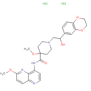 495415-14-0  4-Piperidinecarboxamide,1-[2-(2,3-dihydro-1,4-benzodioxin-6-yl)-2-hydroxyethyl]-4-methoxy-N-(6-methoxy-1,5-naphthyridin-4-yl)-, dihydrochloride