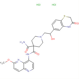495415-92-4  4,4-Piperidinedicarboxamide,1-[2-(3,4-dihydro-3-oxo-2H-1,4-benzothiazin-6-yl)-2-hydroxyethyl]-N-(6-methoxy-1,5-naphthyridin-4-yl)-, dihydrochloride
