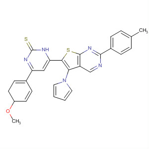 487005-18-5  2(1H)-Pyrimidinethione,3,4-dihydro-4-(4-methoxyphenyl)-6-[4-methyl-2-phenyl-5-(1H-pyrrol-1-yl)thieno[2,3-d]pyrimidin-6-yl]-