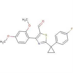 488105-91-5  5-Thiazolecarboxaldehyde,4-(2,4-dimethoxyphenyl)-2-[1-(4-fluorophenyl)cyclopropyl]-