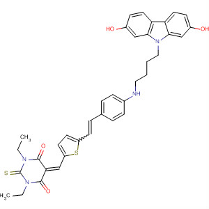 488809-52-5  4,6(1H,5H)-Pyrimidinedione,5-[[5-[2-[4-[[3-(2,7-dihydroxy-9H-carbazol-9-yl)propyl]methylamino]phenyl]ethenyl]-2-thienyl]methylene]-1,3-diethyldihydro-2-thioxo-