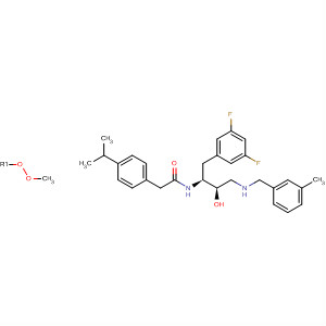 488844-99-1  Benzeneacetamide,N-[(1S,2R)-1-[(3,5-difluorophenyl)methyl]-2-hydroxy-3-[[(3-methylphenyl)methyl]amino]propyl]-4-(1-methylethyl)-, compd. with methylhydroperoxide (1:1)