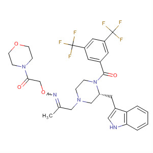 489437-25-4  Morpholine,4-[[[[2-[(3R)-4-[3,5-bis(trifluoromethyl)benzoyl]-3-(1H-indol-3-ylmethyl)-1-piperazinyl]-1-methylethylidene]amino]oxy]acetyl]-