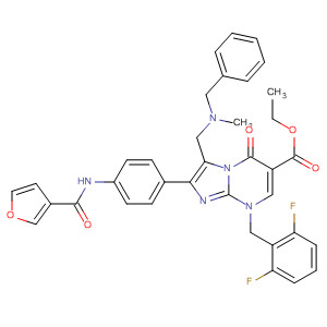 489473-31-6  Imidazo[1,2-a]pyrimidine-6-carboxylic acid,8-[(2,6-difluorophenyl)methyl]-2-[4-[(3-furanylcarbonyl)amino]phenyl]-5,8-dihydro-3-[[methyl(phenylmethyl)amino]methyl]-5-oxo-, ethyl ester