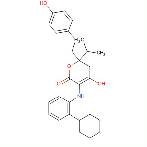 491826-22-3  2H-Pyran-2-one,3-(cyclohexylphenylamino)-5,6-dihydro-4-hydroxy-6-[2-(4-hydroxyphenyl)ethyl]-6-(1-methylethyl)-