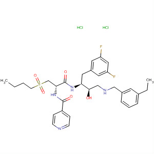 477791-63-2  4-Pyridinecarboxamide,N-[(1S)-1-[(butylsulfonyl)methyl]-2-[[(1S,2R)-1-[(3,5-difluorophenyl)methyl]-3-[[(3-ethylphenyl)methyl]amino]-2-hydroxypropyl]amino]-2-oxoethyl]-,dihydrochloride