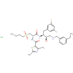 477791-71-2  5-Thiazolecarboxamide,N-[(1S)-1-[(butylsulfonyl)methyl]-2-[[(1S,2R)-1-[(3,5-difluorophenyl)methyl]-3-[[(3-ethylphenyl)methyl]amino]-2-hydroxypropyl]amino]-2-oxoethyl]-2,4-dimethyl-, monohydrochloride