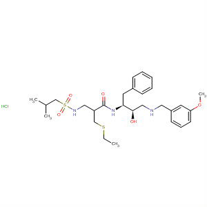 477792-97-5  Propanamide,3-(ethylthio)-N-[(1S,2R)-2-hydroxy-3-[[(3-methoxyphenyl)methyl]amino]-1-(phenylmethyl)propyl]-2-[[[(2-methylpropyl)sulfonyl]amino]methyl]-,monohydrochloride
