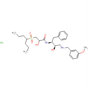 477793-01-4  Propanamide,2-hydroxy-N-[(1S,2R)-2-hydroxy-3-[[(3-methoxyphenyl)methyl]amino]-1-(phenylmethyl)propyl]-3-[(1-propylbutyl)sulfonyl]-, monohydrochloride
