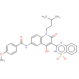 477930-78-2  Benzamide,N-[3-(1,1-dioxido-2H-1,2,4-benzothiadiazin-3-yl)-1,2-dihydro-4-hydroxy-1-(3-methylbutyl)-2-oxo-6-quinolinyl]-4-methoxy-