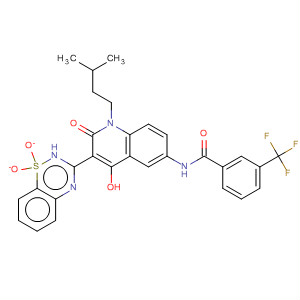 477932-16-4  Benzamide,N-[3-(1,1-dioxido-2H-1,2,4-benzothiadiazin-3-yl)-1,2-dihydro-4-hydroxy-1-(3-methylbutyl)-2-oxo-6-quinolinyl]-3-(trifluoromethyl)-