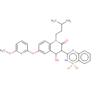 477932-32-4  2(1H)-Quinolinone,3-(1,1-dioxido-2H-1,2,4-benzothiadiazin-3-yl)-4-hydroxy-6-[(6-methoxy-2-pyridinyl)oxy]-1-(3-methylbutyl)-