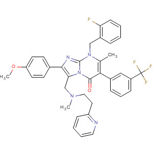 485404-55-5  Imidazo[1,2-a]pyrimidin-5(8H)-one,8-[(2-fluorophenyl)methyl]-2-(4-methoxyphenyl)-7-methyl-3-[[methyl[2-(2-pyridinyl)ethyl]amino]methyl]-6-[3-(trifluoromethyl)phenyl]-