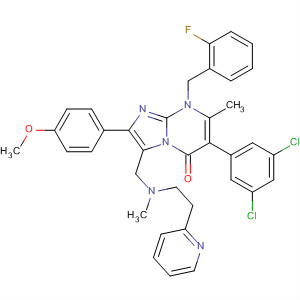 485404-56-6  Imidazo[1,2-a]pyrimidin-5(8H)-one,6-(3,5-dichlorophenyl)-8-[(2-fluorophenyl)methyl]-2-(4-methoxyphenyl)-7-methyl-3-[[methyl[2-(2-pyridinyl)ethyl]amino]methyl]-