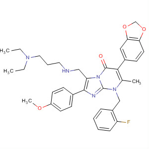 485404-61-3  Imidazo[1,2-a]pyrimidin-5(8H)-one,6-(1,3-benzodioxol-5-yl)-3-[[[2-(diethylamino)ethyl]methylamino]methyl]-8-[(2-fluorophenyl)methyl]-2-(4-methoxyphenyl)-7-methyl-