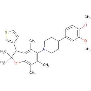 485816-27-1  Piperidine,1-[2,3-dihydro-2,2,4,6,7-pentamethyl-3-(3-thienyl)-5-benzofuranyl]-4-(3,4-dimethoxyphenyl)-