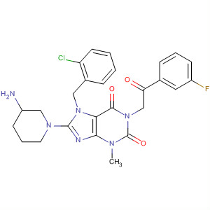 485820-96-0  1H-Purine-2,6-dione,8-(3-amino-1-piperidinyl)-7-[(2-chlorophenyl)methyl]-1-[2-(3-fluorophenyl)-2-oxoethyl]-3,7-dihydro-3-methyl-