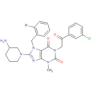 485821-07-6  1H-Purine-2,6-dione,8-(3-amino-1-piperidinyl)-7-[(2-bromophenyl)methyl]-1-[2-(3-chlorophenyl)-2-oxoethyl]-3,7-dihydro-3-methyl-