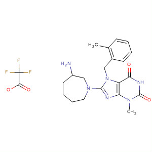 485821-35-0  1H-Purine-2,6-dione,8-(3-aminohexahydro-1H-azepin-1-yl)-3,7-dihydro-3-methyl-7-[(2-methylphenyl)methyl]-, mono(trifluoroacetate)