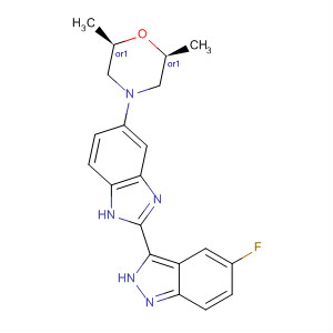 485833-08-7  1H-Indazole,3-[5-[(2R,6S)-2,6-dimethyl-4-morpholinyl]-1H-benzimidazol-2-yl]-5-fluoro-, rel-