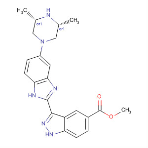 485839-10-9  1H-Indazole-5-carboxylic acid,3-[5-[(3R,5S)-3,5-dimethyl-1-piperazinyl]-1H-benzimidazol-2-yl]-, methylester, rel-