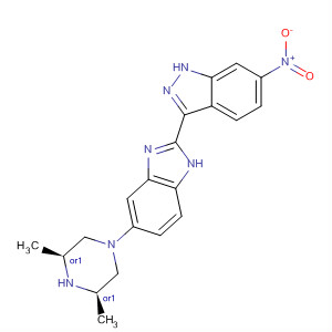 485839-14-3  1H-Indazole,3-[5-[(3R,5S)-3,5-dimethyl-1-piperazinyl]-1H-benzimidazol-2-yl]-6-nitro-,rel-