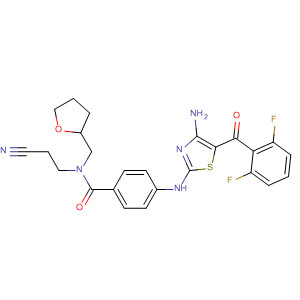 486417-28-1  Benzamide,4-[[4-amino-5-(2,6-difluorobenzoyl)-2-thiazolyl]amino]-N-(2-cyanoethyl)-N-[(tetrahydro-2-furanyl)methyl]-