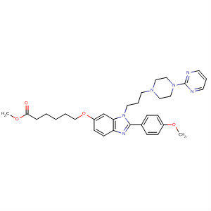 486418-16-0  Hexanoic acid,6-[[2-(4-methoxyphenyl)-1-[3-[4-(2-pyrimidinyl)-1-piperazinyl]propyl]-1H-benzimidazol-6-yl]oxy]-, methyl ester