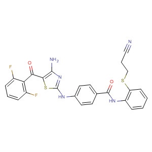 486419-88-9  Benzamide,4-[[4-amino-5-(2,6-difluorobenzoyl)-2-thiazolyl]amino]-N-[2-[(2-cyanoethyl)thio]phenyl]-