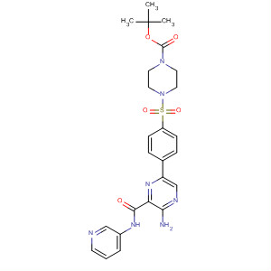 486423-14-7  1-Piperazinecarboxylic acid,4-[[4-[5-amino-6-[(3-pyridinylamino)carbonyl]pyrazinyl]phenyl]sulfonyl]-,1,1-dimethylethyl ester