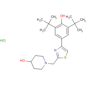 473540-46-4  4-Piperidinol,1-[[4-[3,5-bis(1,1-dimethylethyl)-4-hydroxyphenyl]-2-thiazolyl]methyl]-,monohydrochloride