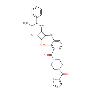 473730-03-9  Piperazine,1-[3-[[3,4-dioxo-2-[[(1R)-1-phenylpropyl]amino]-1-cyclobuten-1-yl]amino]-2-hydroxybenzoyl]-4-(2-thienylcarbonyl)-