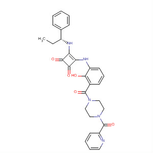 473730-04-0  Piperazine,1-[3-[[3,4-dioxo-2-[[(1R)-1-phenylpropyl]amino]-1-cyclobuten-1-yl]amino]-2-hydroxybenzoyl]-4-(2-pyridinylcarbonyl)-