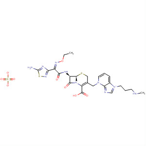 474949-70-7  1H-Imidazo[4,5-b]pyridinium,4-[[(6R,7R)-7-[[(2Z)-(5-amino-1,2,4-thiadiazol-3-yl)(ethoxyimino)acetyl]amino]-2-carboxy-8-oxo-5-thia-1-azabicyclo[4.2.0]oct-2-en-3-yl]methyl]-1-[3-(methylamino)propyl]-, sulfate (1:1)